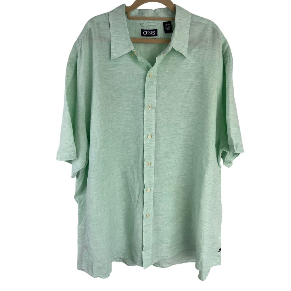 Men’s Chaps Mint Green Linen Cotton Blend Casual Button Down Top 3XB